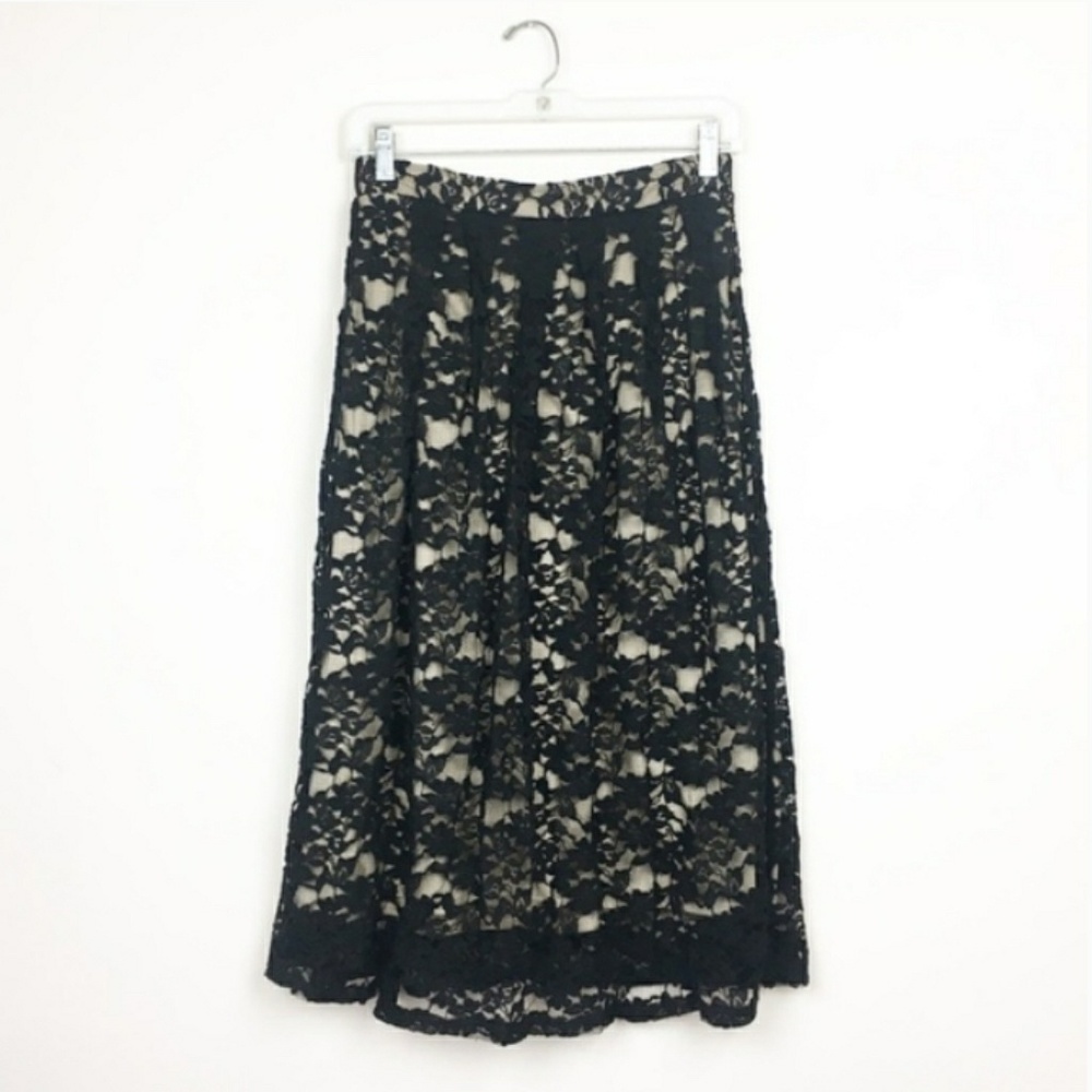 Blue Rain Black & Beige Midi Lace Skirt - Small